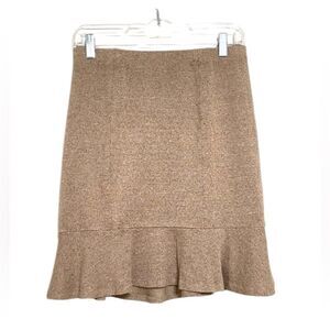 Express Tweed Texture Skirt Ruffle Peplum Hem Pull On Stretch Tan Brown size XS